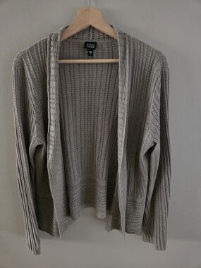 Eileen Fisher 100% Linen Mushroom Brown Open Front Open Knit Cardigan Size Large